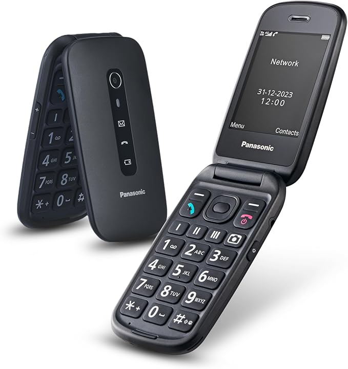 Panasonic KX-TU550 telefon dla seniora z klapką (duży ekran 2,8", aparat 1,2 MP, Clear Voice VoLTE, połączenia priorytetowe, tryb głośnomówiący), czarny