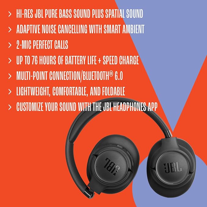 JBL Tune 780 NC Bezprzewodowe Słuchawki Nauszne, Czarny | Redukcją Hałasu, Bluetooth 6.0, z Szybkim Ładowaniem, 76 h Odtwarzania na Baterii, Google Fast Pair i Microsoft Swift Pair - obrazek 6