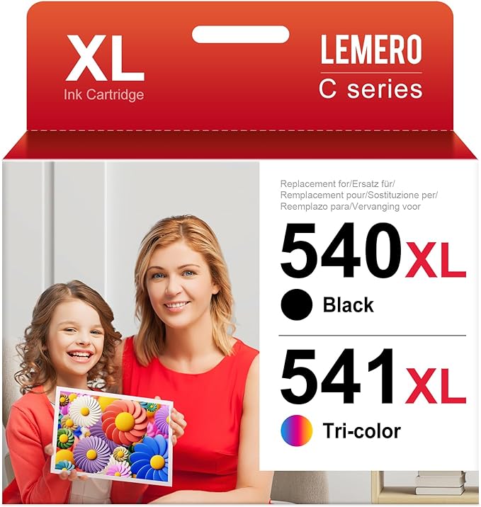 Lemero Zamiennik do drukarek Canon 540 541 XL Multipack do Canon Pixma mg3650 mg3650s mg4250 mg3550 mg2250 ts5151 ts5150 ts5100 mx535 mx475 m395 mx375 regenerowane Wkłady, czarny kolor czarny kolor