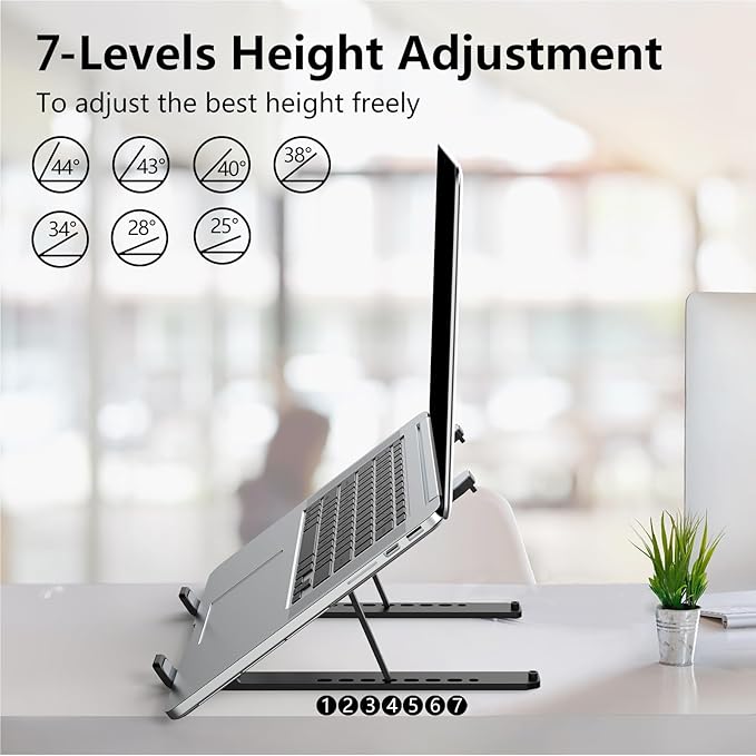 Tonmom Stojak na Laptopa, Podstawka do Laptopa, Regulowany Laptop Stand | ABS+Silikonowy, Składany Przenośny Uchwyt na Laptopa, Wentylowany Chłodzący Stojak na Notebooka do Laptopów 10–15,6 Cala - obrazek 4
