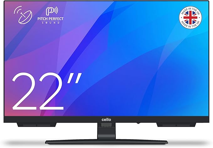Cello C2224SH 22" FULL HD telewizor LED z bezramkowym potrójnym tunerem (DVB-C/-S2/-T2) "Pitch Perfect Sound", idealny do małych pomieszczeń Made in Europe [2024]