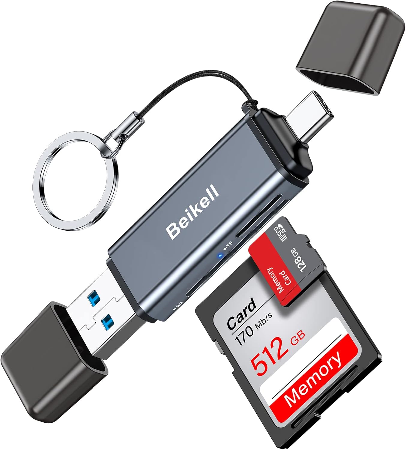 Beikell Czytnik Kart SD 3.0, Adapter Kart Pamięci USB C z Podwójnym Złączem | Obsługuje SD/SDXC/Micro SD/Micro SDXC/SDHC/MMC/RS-MMC/UHS-I, kompatybilny z iPhone 17 16 15 Series, MacBook Pro, Air, Galaxy - obrazek 2