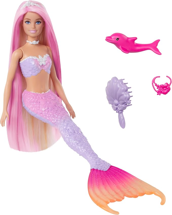 Barbie Syrenka Malibu z różowymi włosami i delfinkiem - obrazek 6