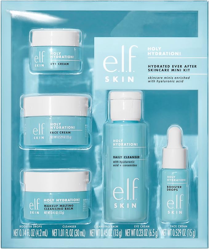 e.l.f. Skin Holy Hydration Mini nawilżający zestaw do pielęgnacji ciała, środek do demakijażu, nawilżający i pod oczy