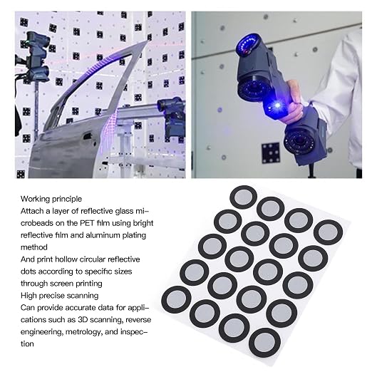 Markery do Skanera 3D, 200 szt., średnica Wewnętrzna 12 Mm, średnica Zewnętrzna 19 Mm, Punkty śledzące o Wysokim Współczynniku Odbicia, Uniwersalny Punkt Odniesienia, Odbicie Rozproszone, do - obrazek 2