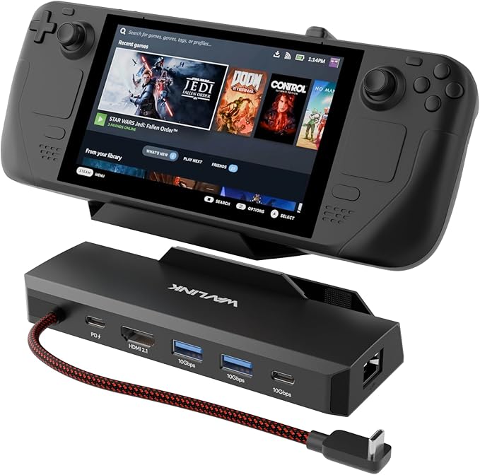 Stacja dokująca Steam Deck WAVLINK 6 w 1 do Steam Deck/ROG Ally/Legion Go z 4K przy 144 Hz HDMI 2.1, 100 W PD IN, 3 x 10G USB 3.2, Gigabit RJ45 | Moc wejściowa 100 W, Gigabit RJ45, 2 x USB-A 10 Gb/s, 1 x USB-C 10 Gb/s, kompatybilna z Steam Deck/ROG Ally