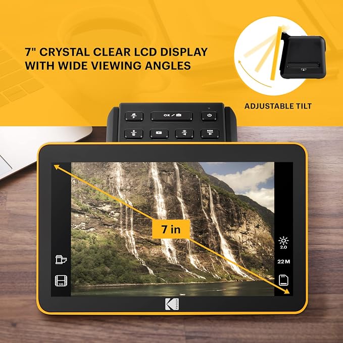 KODAK RODFS70 Slide N cyfrowy skaner filmowy Max 7" - Duży wyświetlacz LCD 7" konwertuje kolorowe negatywy do 22MP HD n & b JPEG, czarny - obrazek 5