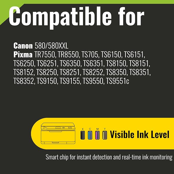Kamo Wkłady atramentowe 580XXL 581XXL Multipack kompatybilne z Canon PGI-580 580XXL CLI-581 581XXL Pimax TS6150 TR8550 TS6250 TS8250 TS8150 TR7550 TS8251 TS9150 TS9150 6151 TS8151 - obrazek 2