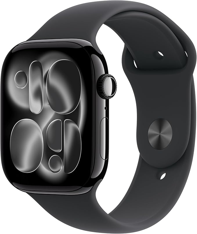 Apple Watch Series 11 GPS 42 mm Smartwatch, koperta z aluminium kolor Niedościgniona czerń, Pasek sportowy kolor czarny - M/L. Wynik snu, monitor fitness, monitorowanie stanu zdrowia
