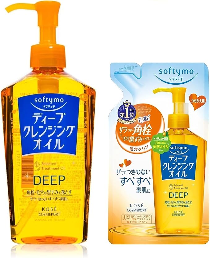 Kose Softymo Deep Olejek oczyszczający do demakijażu, 230 ml i wkład 200 ml, wyprodukowany w Japonii Aburiya
