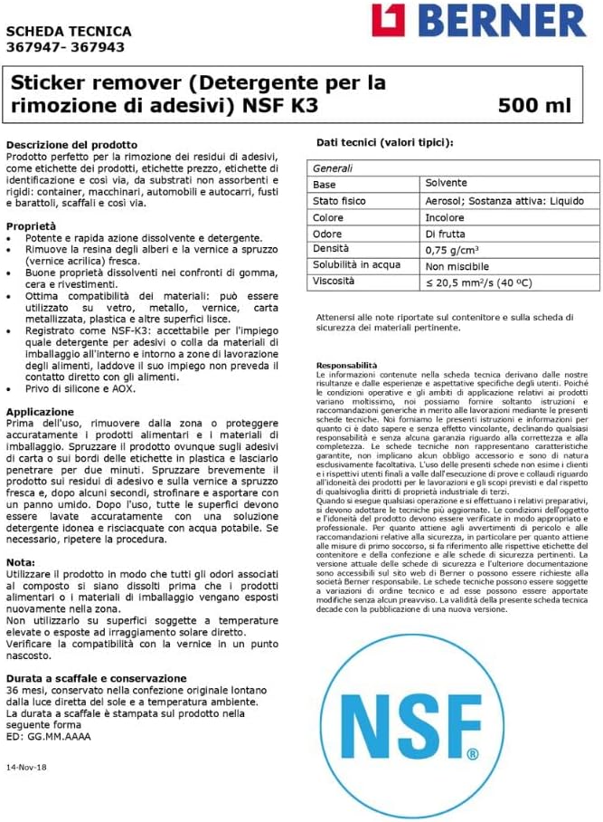 Berner usuń klej samoprzylepne etykiety 500 ml w sprayu - obrazek 2