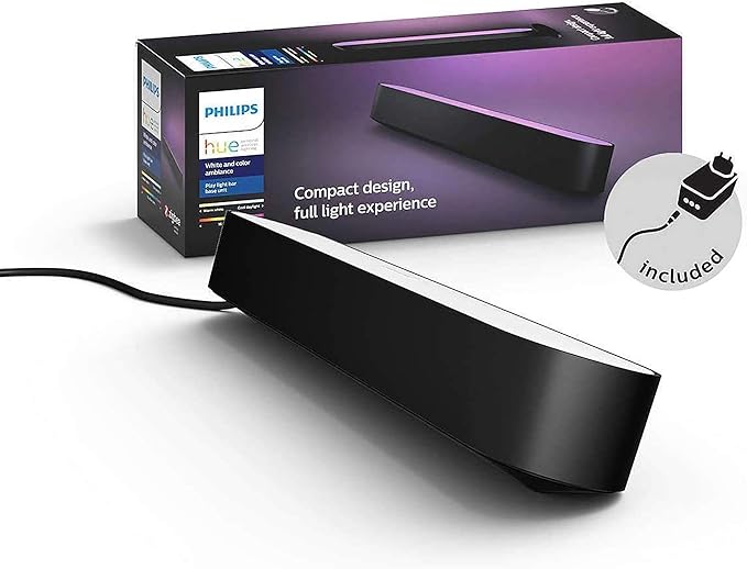 Philips Hue Play White and Colour Ambiance Smart Light Bar Podłużna Lampa (1 szt.), Oświetlenie Rozrywkowe Smart LED do TV i Gier (współpracuje z Alexą, Asystentem Google i Apple HomeKit), Czarny