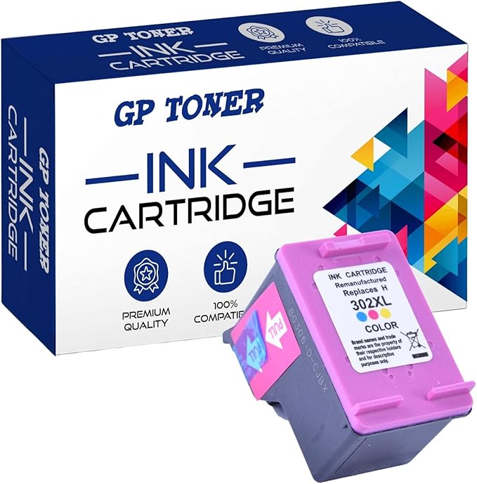 GP TONER Tusz zamiennik do HP 302 302XL do OfficeJet 3831 5230 5220 3833 4650 3830 DeskJet 3630 3636 1110 2130 Envy 4525 4520 4524 (302XL Kolor)