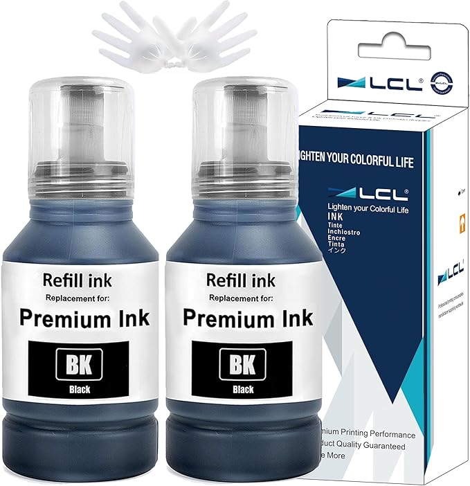 LCL Wysokowydajny Zestaw Butelek z Tuszem Kompatybilny z 104, Zgodny z Epson EcoTank ET‑1810, ET‑2710, ET‑2711, ET‑2712, ET‑2714, ET‑2715, ET‑2720, ET‑2721, ET‑2726, ET‑2810 (2‑Pack)