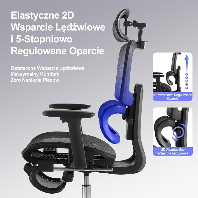 LarkLeaves Ergonomiczne Krzesło Biurowe z Podnóżkiem - obrazek 7