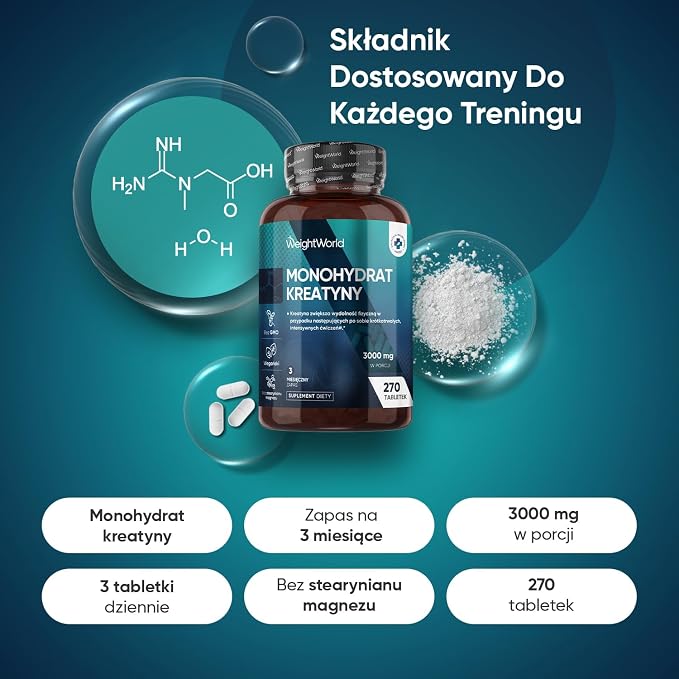 Monohydrat kreatyny 3000 mg 270 wegańskich tabletek kreatyny - obrazek 2