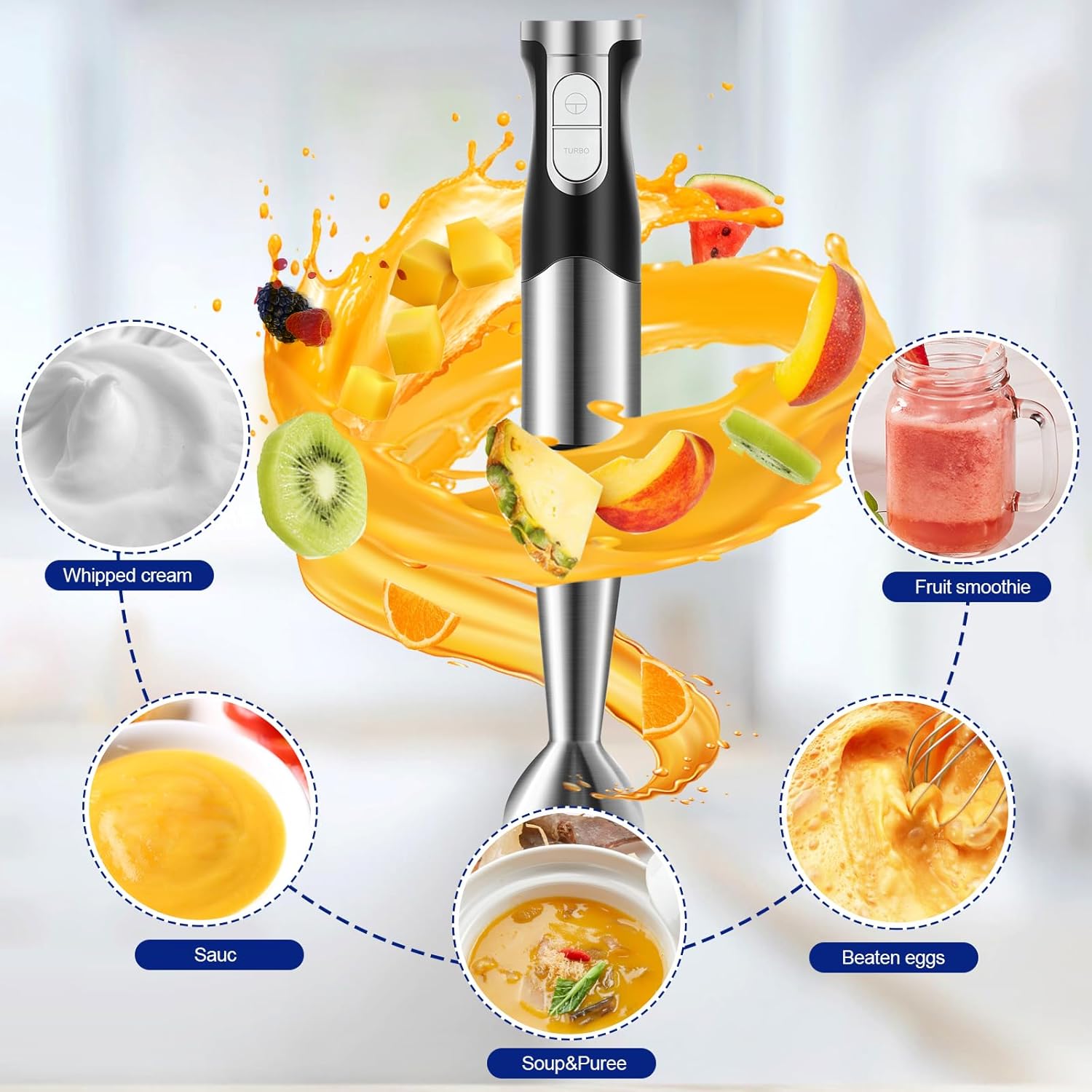 Blender ręczny 6 w 1 1200 W ze stali do zup i dań dla dzieci - obrazek 6
