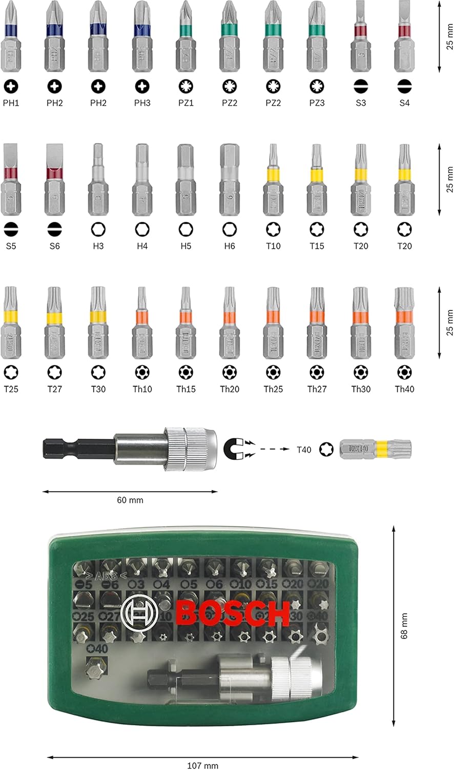 Bosch Professional 32-częściowy zestaw bitów do wkrętarek (bity PH, PZ, sześciokątne, T, TH, S, osprzęt do wiertarki i wkrętarki) - obrazek 4
