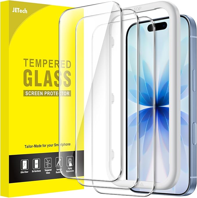 JETech Ochraniacz Ekranu dla iPhone 17, 3 Sztuki | Szkło Hartowane 9H, Przejrzystość HD, Antyzarysowaniowe, Narzędzie Łatwej Instalacji