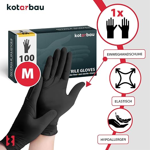 KOTARBAU® Opakowanie 100 Sztuk Rękawice jednorazowe czarne rozmiar - obrazek 5