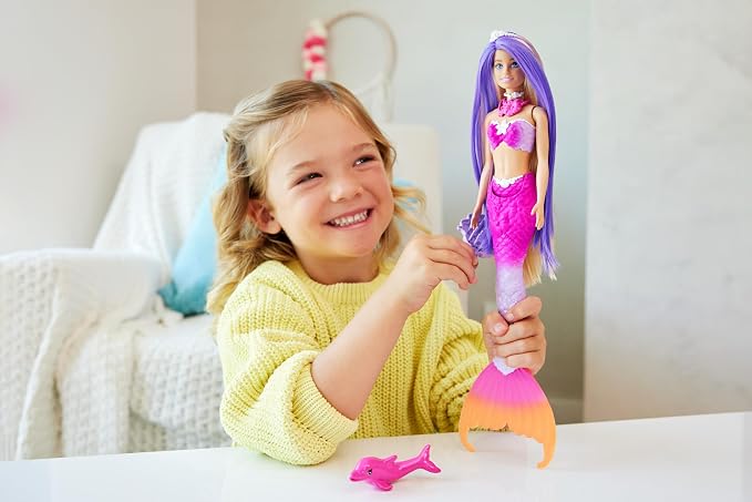 Barbie Syrenka Malibu z różowymi włosami i delfinkiem - obrazek 2