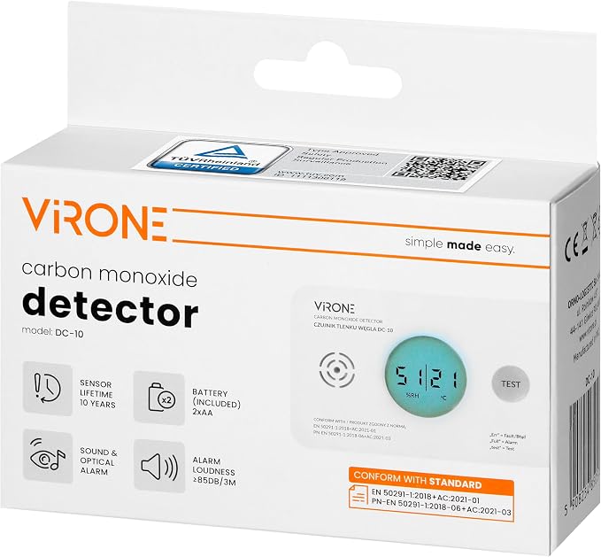 Virone Czujnik Czadu na Baterie Czytelny Wyświetlacz LCD Detektor - obrazek 5