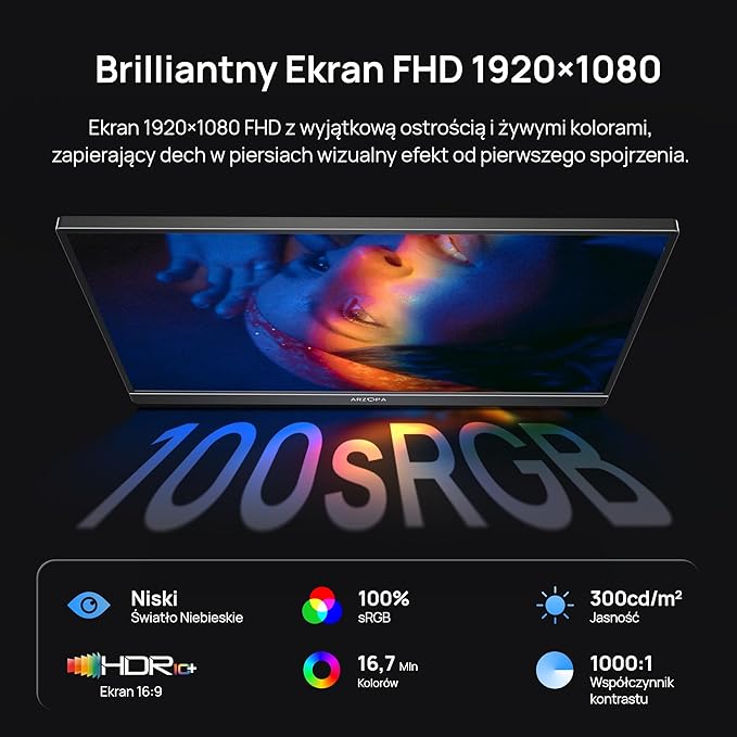ARZOPA Monitor Przenośny Z1C 16,1" FHD 1080P 100% sRGB IPS HDR Ultra Cienki Metalowy – Ekran Przenośny do Laptopa, Mac, PC, Xbox, Switch, PS5 - Z1C Szary - obrazek 3