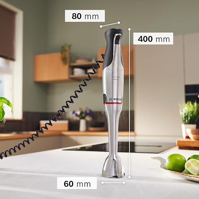 Bosch, blender ręczny, ErgoMaster Serie 8, silnik 1500 W, intuicyjna regulacja prędkości, 6-ramienne ostrze, akcesoria w zestawie, stal nierdzewna, MSM8M934 - obrazek 2