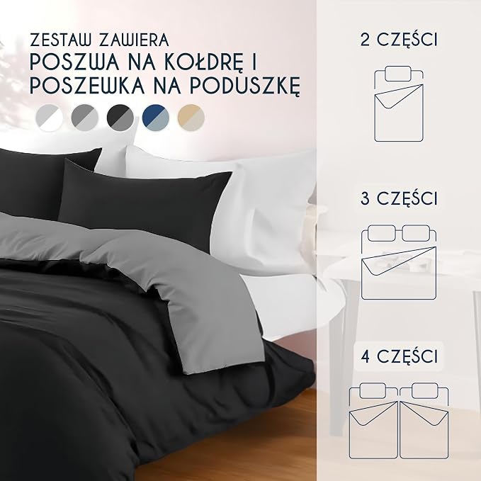 Dreamzie 200x200+2x65x65 Czarny i Ciemnoszary mikrofibra - obrazek 7
