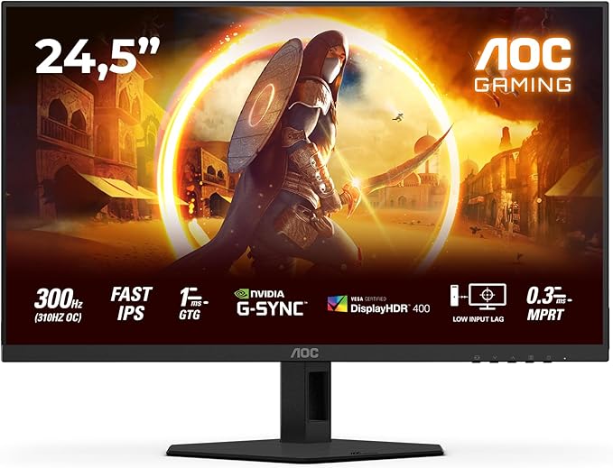 AOC Gaming 25G4SRE - 25-calowy monitor Full HD, 300 Hz, 1 ms, G-Sync, HDR400 (1920 x 1080, 2X HDMI 2.0, DisplayPort 1.4) Czarno-czerwony - obrazek 2