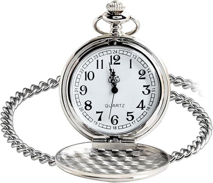 Cerioll Zegarek Kieszonkowy Unisex Vintage, Srebrny, Kwarcowy, 47mm, 30m Wodoodporny, Łańcuch, Cyfry Arabskie