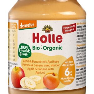JABŁKO - BANAN - MORELA BEZ DODATKU CUKRÓW BEZGLUTENOWE OD 6 MIESIĄCA DEMETER BIO 190 g (SŁOIK) - HOLLE