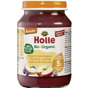 JABŁKO - BORÓWKA BEZ DODATKU CUKRÓW BEZGLUTENOWE OD 5 MIESIĄCA DEMETER BIO 190 g (SŁOIK) - HOLLE