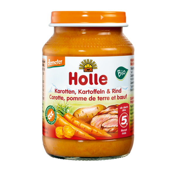 MARCHEW - ZIEMNIAK - WOŁOWINA BEZ DODATKU CUKRÓW BEZGLUTENOWE OD 5 MIESIĄCA DEMETER BIO 190 g (SŁOIK) - HOLLE