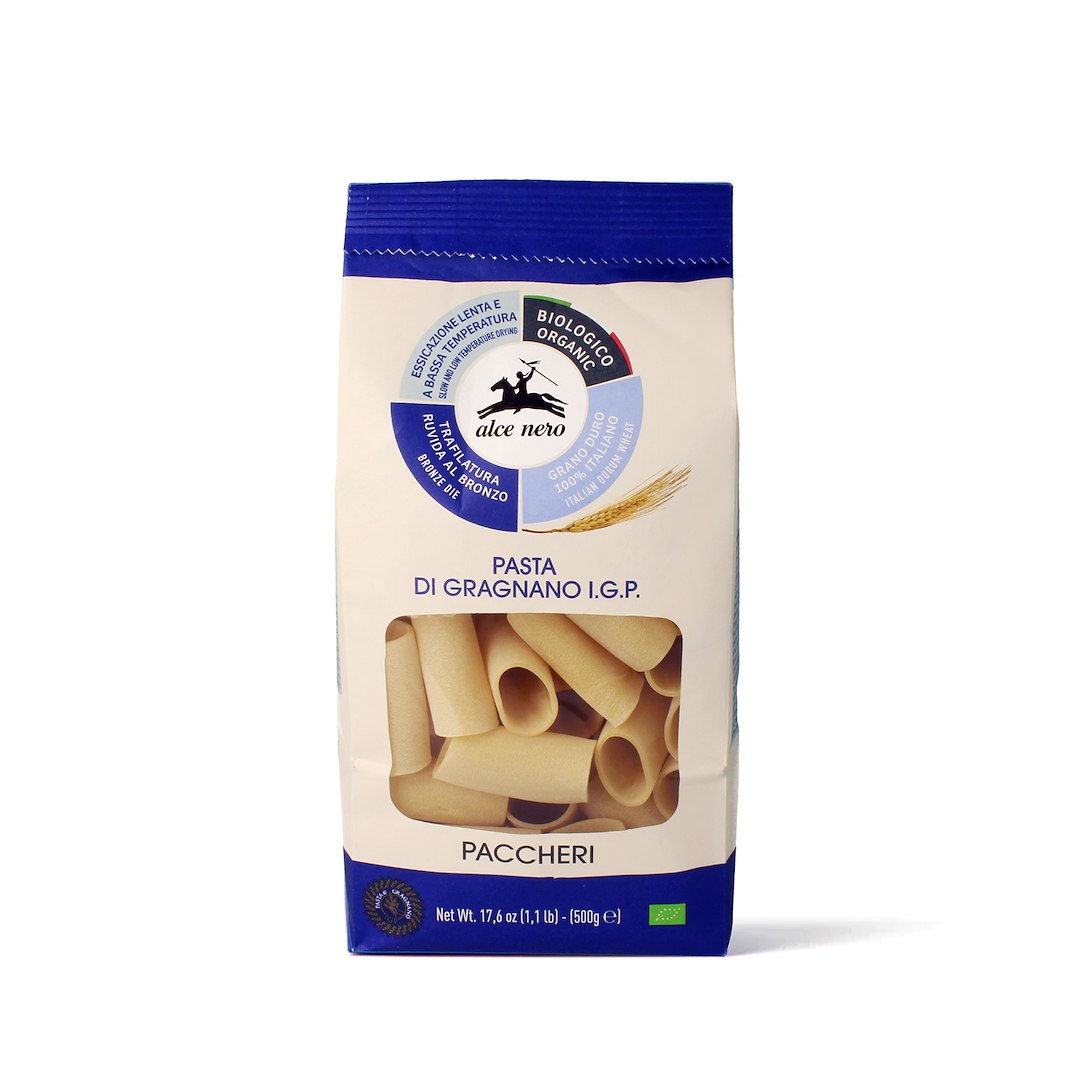 MAKARON (SEMOLINOWY - PASTA DI GRAGNANO) RURKA PACCHERI BIO 500 g - ALCE NERO