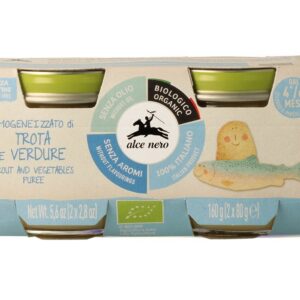 PSTRĄG Z WARZYWAMI BEZGLUTENOWY OD 4 MIESIĄCA BIO (2 x 80 g) 160 g - ALCE NERO