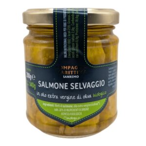 ŁOSOŚ ATLANTYCKI FILETY W BIO OLIWIE Z OLIWEK EXTRA VIRGIN 200 g (SŁOIK) - COMPAGNIA MEDITERRANEA