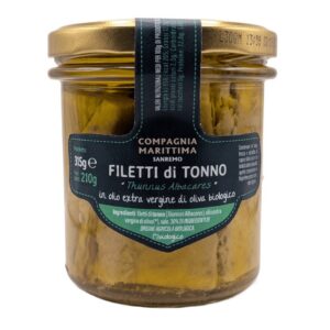 TUŃCZYK ŻÓŁTOPŁETWY FILETY W BIO OLIWIE Z OLIWEK EXTRA VIRGIN 315 g (SŁOIK) - COMPAGNIA MEDITERRANEA