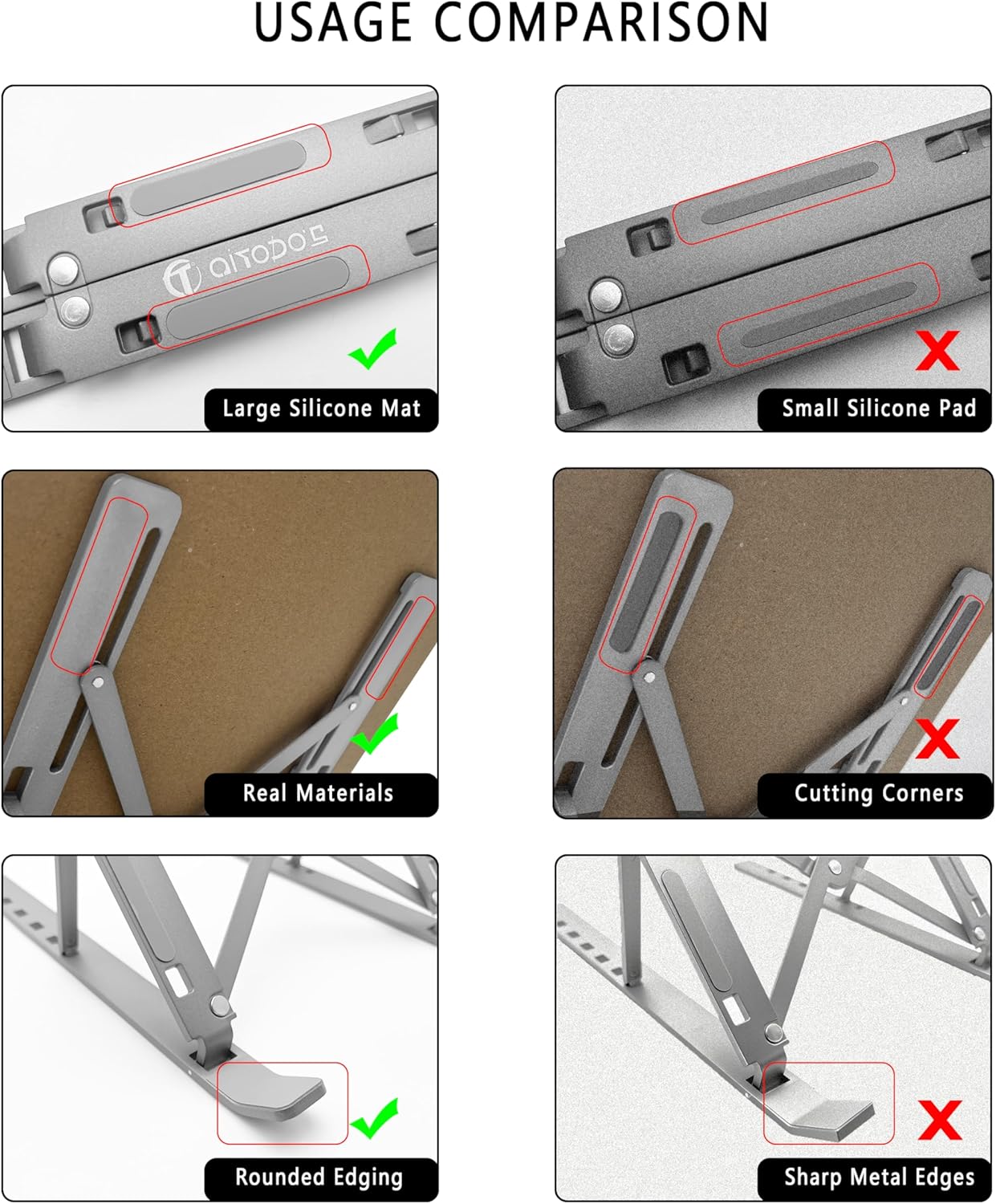 AiTodos® Stojak na Laptopa, Regulacja 6 Kątów, Srebrna | Stop Aluminium, Do Laptopów 10-16", Antypoślizgowa & Chłodzenie, Poprawa Postawy, Do Biura & Podróży, z Etui - obrazek 7