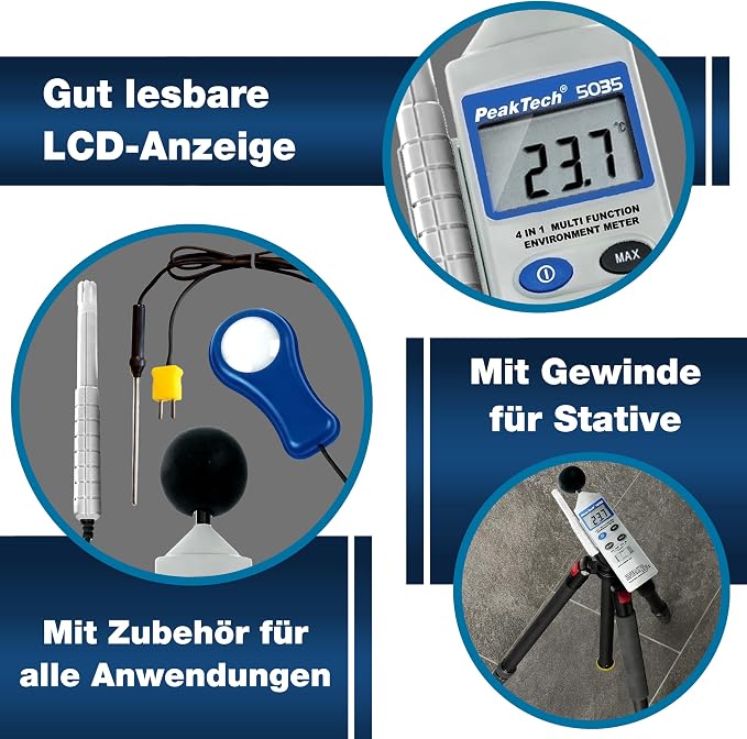 PeakTech P 5035 Wielofunkcyjny Miernik środowiska ~ z temperaturą - obrazek 6