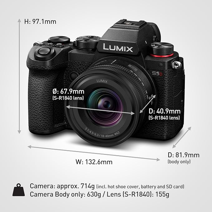 Panasonic Lumix S5D, Pełnoklatkowy Bezlusterkowy Korpus Aparatu, z Obiektywem S-R1840E 18-40mm, 24.2MP, 4K 60P Nagrywanie, Live View Finder, Monitor z Wolnym Kątem, Wi-Fi, Bluetooth, Czarny - obrazek 3