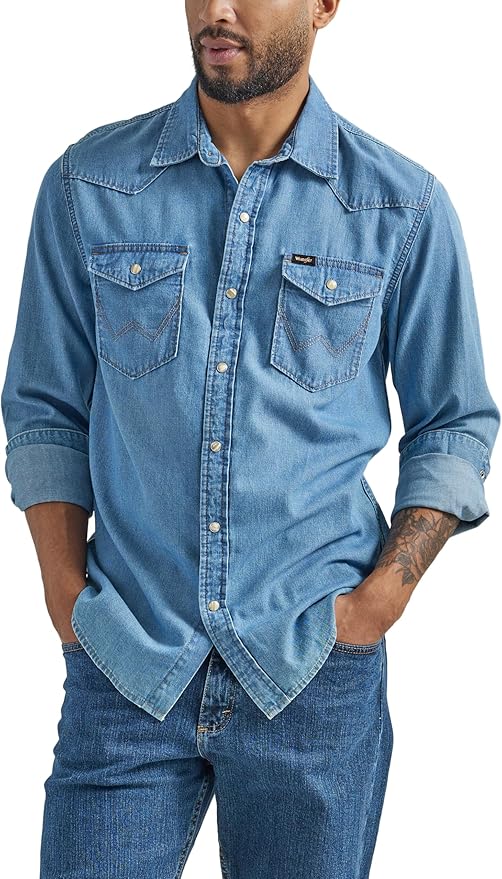 Wrangler Męska kultowa koszula dżinsowa o regularnym kroju