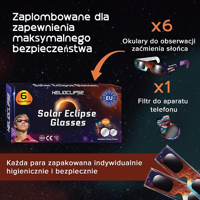 Helioclipse 6 12 25 50 100 szt. Okulary do oglądania zaćmienia - obrazek 4
