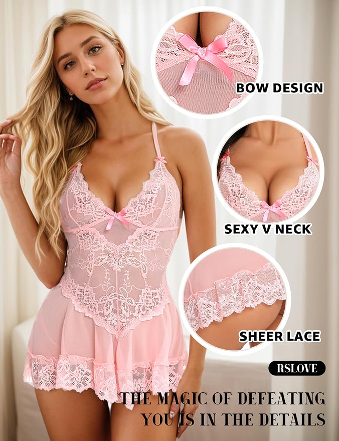 RSLOVE Damska seksowna bielizna koronkowa babydoll - obrazek 4