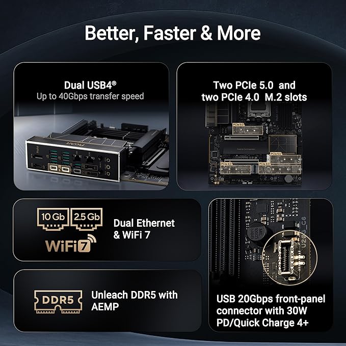 ASUS ProArt X870E-CREATOR WIFI płyta główna AMD X870E ATX, gniazdo PCIe 5.0 x16, procesor graficzny nowej generacji, 16+2+2 stopnie zasilania, DDR5, podwójny USB4, 2,5 Gb LAN, WiFi 7, 4 gniazda M.2 - obrazek 4