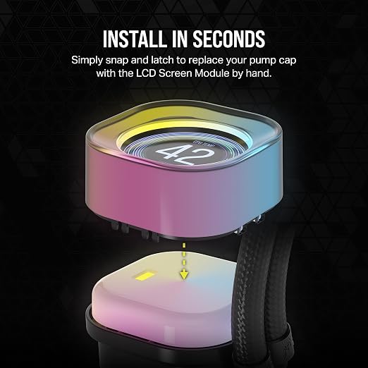 Corsair iCUE LINK AIO Moduł ekranu LCD, ekran IPS 5.3 cm, 24 indywidualnie adresowalne diody LED RGB, instalacja bez użycia narzędzi, czarny - obrazek 6