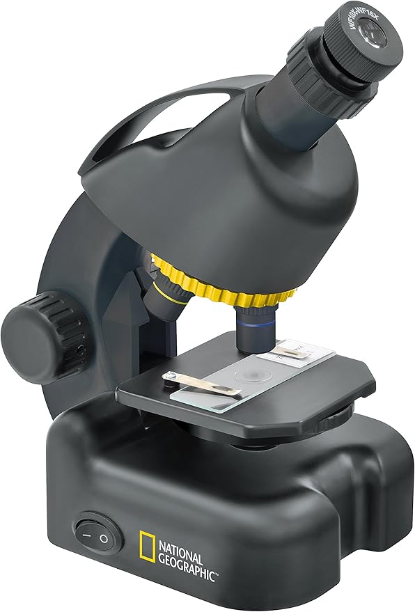Bresser Mikroskop National Geographic 40-640x Mikroskop z adapterem do smartfonu | Światło przechodzące, Adapter do smartfona, 3 preparaty, 8 szkiełek, Zestaw Artemia, Zasilanie bateryjne, Akcesoria