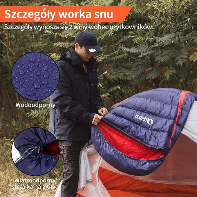 Śpiwór puchowy QEZER śpiwór dla dorosłych - obrazek 6