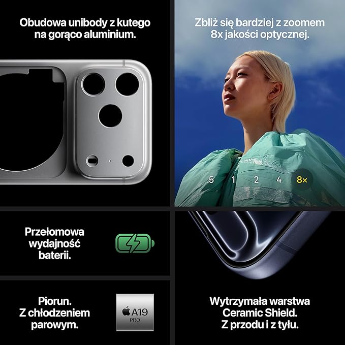 Apple iPhone 17 Pro Max 256 GB: Wyświetlacz 6,9 cala z technologią ProMotion, czip A19 Pro, najwydajniejsza bateria w historii iPhone’a, system pro aparatów Fusion; głębinowy błękit - obrazek 5