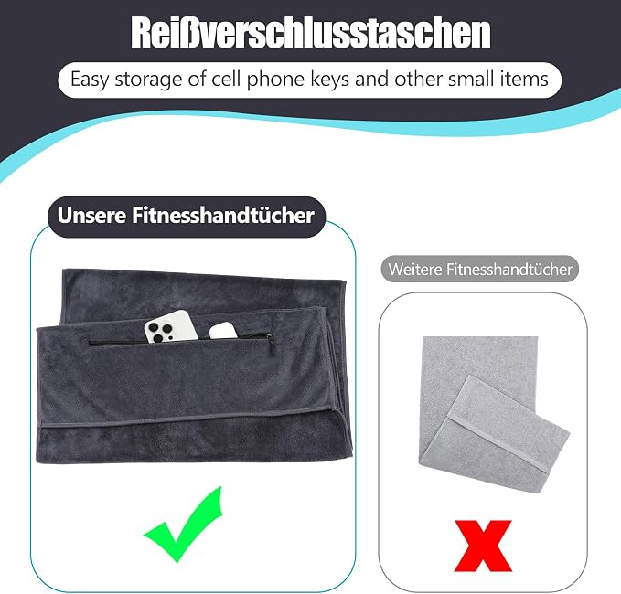Ręcznik do fitnessu 120x50cm sportowy ręcznik z kieszenią na zamek - obrazek 6